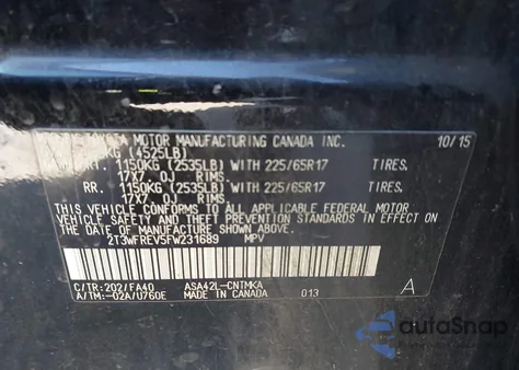 2015 Toyota Rav4 Xle из США, поврежденный, VIN 2T3WFREV5FW231689